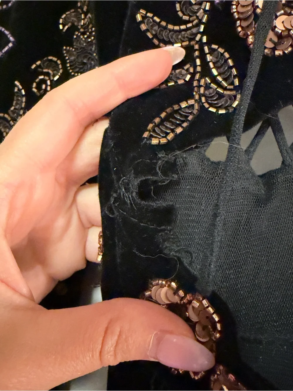 Nasty Gal Black Velvet Floral Embroidered Deep V Jumpsuit - Picture 7 of 8